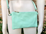 Small aqua green leather bag. GENUINE leather mint crossbody / shoulder bag . Light turquoise green leather purse with adjustable strap.