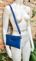 Royal blue small leather bag . Bright blue GENUINE leather cross body / shoulder bag or wristlet Cobalt blue purse with adjustable strap.