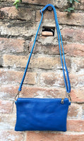 Royal blue small leather bag . Bright blue GENUINE leather cross body / shoulder bag or wristlet Cobalt blue purse with adjustable strap.