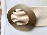 Cream white suede waist belt with large metal buckle in gold. Soft suede belt in very light beige. Boho cream dress belt with golden buckle.
