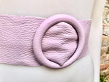 Light PURPLE leather waist belt with large round buckle. Soft leather belt. Genuine leather mauve dress belt. Wide lavender waist belt