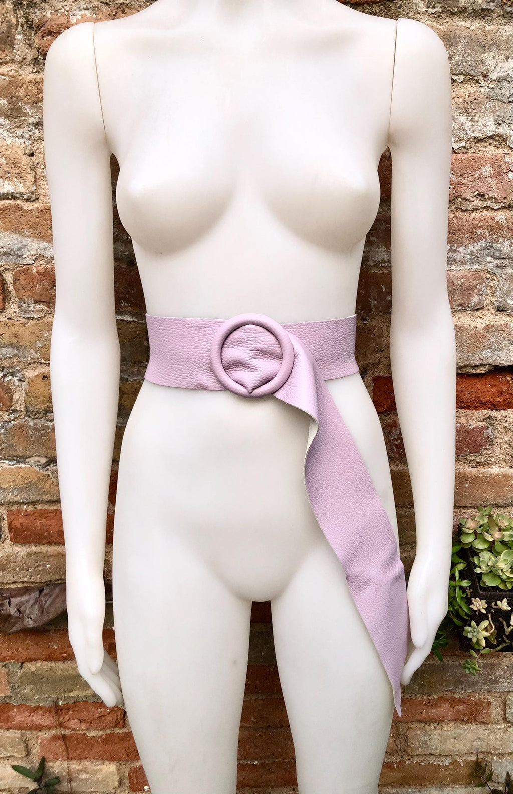 Light PURPLE leather waist belt with large round buckle. Soft leather belt. Genuine leather mauve dress belt. Wide lavender waist belt