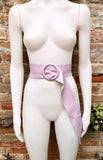 Light PURPLE leather waist belt with large round buckle. Soft leather belt. Genuine leather mauve dress belt. Wide lavender waist belt