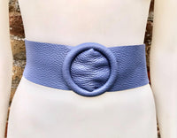 PURPLE leather waist belt with large round buckle. Soft leather belt. Genuine leather dress belt. Wide lilac waist belt