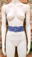 PURPLE leather waist belt with large round buckle. Soft leather belt. Genuine leather dress belt. Wide lilac waist belt