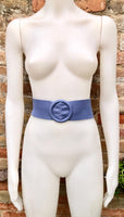 PURPLE leather waist belt with large round buckle. Soft leather belt. Genuine leather dress belt. Wide lilac waist belt