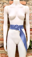 PURPLE leather waist belt with large round buckle. Soft leather belt. Genuine leather dress belt. Wide lilac waist belt