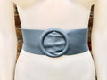 Denim blue leather waist belt with large round buckle. Soft leather belt in blue-gray.Genuine leather blue dress belt. Wide blue waist belt