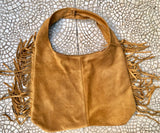 CAMEL brown slouchy bag.Large tote leather bag with zipper + FRINGES. Genuine leather bag. Rusty tan laptop bags. Large shopper leather bag.