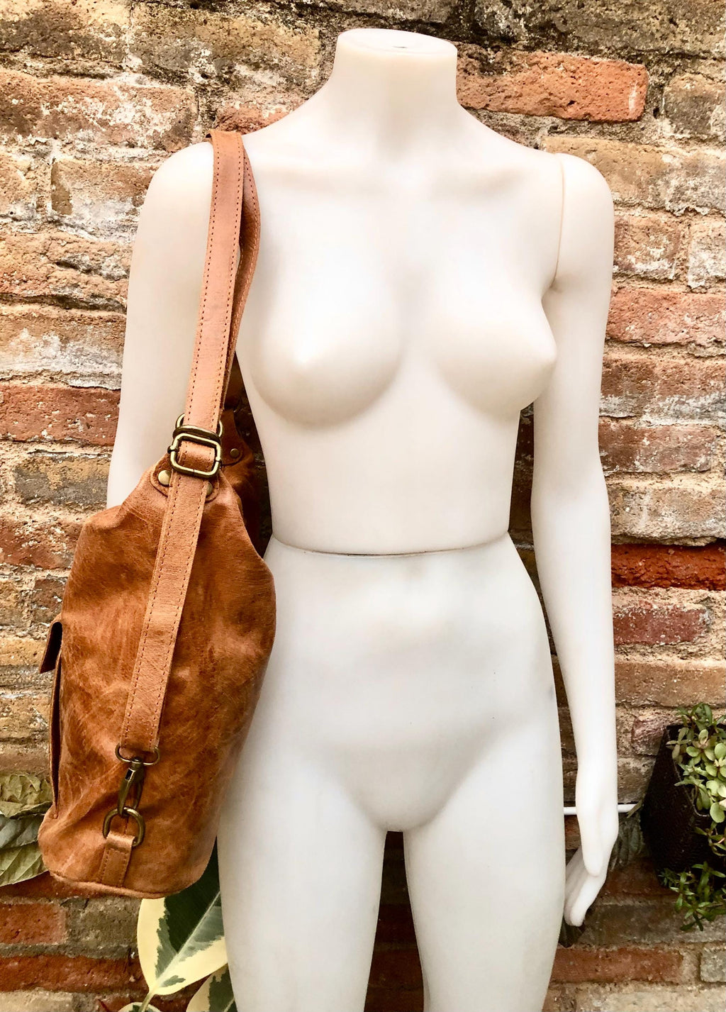 Genuine leather rucksack/ shoulder bag / crossbody in CAMEL BROWN. Soft genuine leather shopper. Carry all bag for laptops, tablets, books..