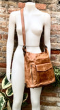 Genuine leather rucksack/ shoulder bag / crossbody in CAMEL BROWN. Soft genuine leather shopper. Carry all bag for laptops, tablets, books..