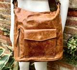 Genuine leather rucksack/ shoulder bag / crossbody in CAMEL BROWN. Soft genuine leather shopper. Carry all bag for laptops, tablets, books..