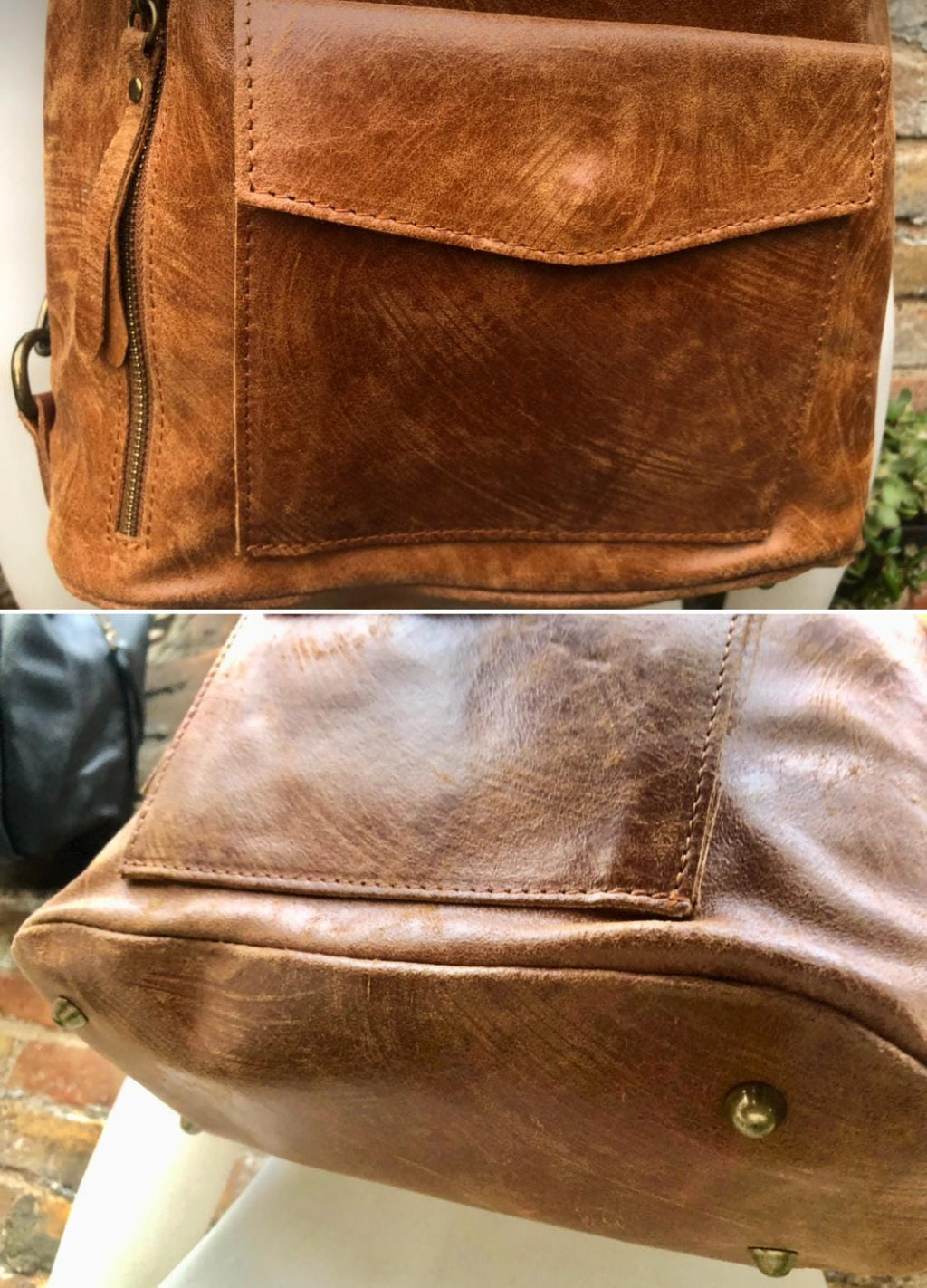 Genuine leather rucksack/ shoulder bag / crossbody in CAMEL BROWN. Soft genuine leather shopper. Carry all bag for laptops, tablets, books..