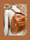 Genuine leather rucksack/ shoulder bag / crossbody in CAMEL BROWN. Soft genuine leather shopper. Carry all bag for laptops, tablets, books..