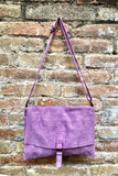 Suede bag in PURPLE. Soft genuine suede leather shoulder / messenger bag. Lilac suede purse. Mauve suede crossbody.Flap + zipper