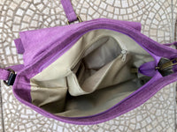 Suede bag in PURPLE. Soft genuine suede leather shoulder / messenger bag. Lilac suede purse. Mauve suede crossbody.Flap + zipper