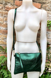 Small leather bag in metallic green .Cross body bag, GENUINE leather shoulder bag or wristlet. Dark green purse with adjustable strap.