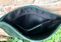 Small leather bag in metallic green .Cross body bag, GENUINE leather shoulder bag or wristlet. Dark green purse with adjustable strap.