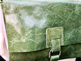 Green crossbody bag. Genuine leather small leather bag. Messenger bag with zipper and flap. Small green leather purse.
