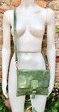 Green crossbody bag. Genuine leather small leather bag. Messenger bag with zipper and flap. Small green leather purse.