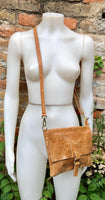 Camel brown crossbody bag. Genuine leather small leather bag. Messenger bag with zipper and flap. Small rusty tan brown leather purse.