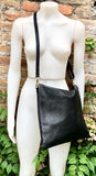 Shoulder / crossbody bag in black leather. Black color genuine leather book / tablet bag. Black leather shopper. Black leather purse