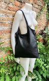 Shoulder / crossbody bag in black leather. Black color genuine leather book / tablet bag. Black leather shopper. Black leather purse