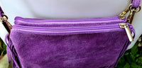 Small purple crossbody fringed bag. BOHO suede leather bag with FRINGES. Lilac genuine suede leather. Mauve suede purse. Warm lavender suede