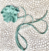 Flower leather belt in sage green. Waist, overall or dress belt. Genuine leather. Green rose belt. Large mint green flower.Green flower belt
