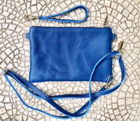 Royal blue small leather bag . Bright blue GENUINE leather cross body / shoulder bag or wristlet Cobalt blue purse with adjustable strap.
