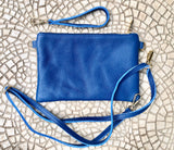 Royal blue small leather bag . Bright blue GENUINE leather cross body / shoulder bag or wristlet Cobalt blue purse with adjustable strap.
