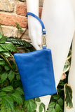 Royal blue small leather bag . Bright blue GENUINE leather cross body / shoulder bag or wristlet Cobalt blue purse with adjustable strap.