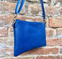 Royal blue small leather bag . Bright blue GENUINE leather cross body / shoulder bag or wristlet Cobalt blue purse with adjustable strap.