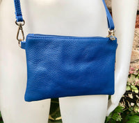 Royal blue small leather bag . Bright blue GENUINE leather cross body / shoulder bag or wristlet Cobalt blue purse with adjustable strap.