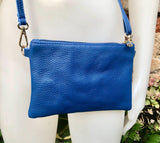 Royal blue small leather bag . Bright blue GENUINE leather cross body / shoulder bag or wristlet Cobalt blue purse with adjustable strap.