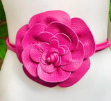 Flower leather belt in hot pink. Waist, overall or dress belt. Genuine leather. Fuchsia pink rose belt. Large magenta pink flower.