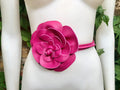 Flower leather belt in hot pink. Waist, overall or dress belt. Genuine leather. Fuchsia pink rose belt. Large magenta pink flower.