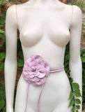 Flower leather belt in light purple. Waist, overall or dress belt. Genuine leather. Mauve rose belt. Large light lavender purple flower.