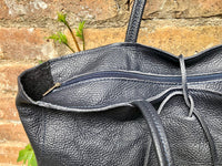 NAVY blue leather bag with zipper. Genuine leather wide style navy shopper. Large DARK BLUE shoulder bag for your laptop, books. Navy purse