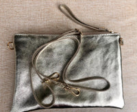 Small leather bag in GOLD .Cross body bag, shoulder bag or wristlet in GENUINE leather. Gold bag with adjustable strap. Gold leather purse