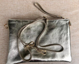 Small leather bag in GOLD .Cross body bag, shoulder bag or wristlet in GENUINE leather. Gold bag with adjustable strap. Gold leather purse