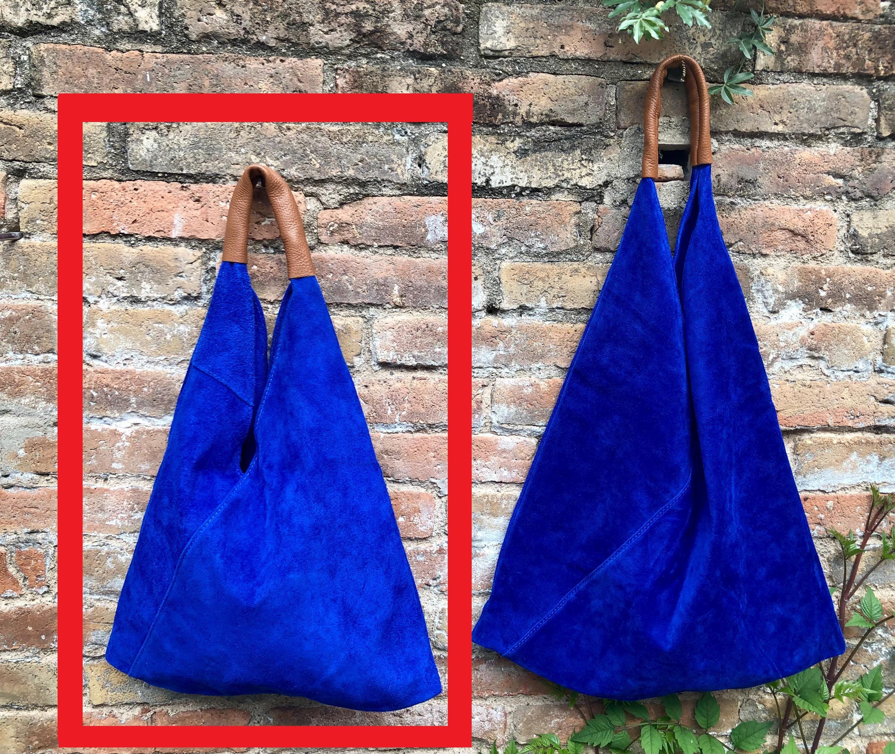 Special listing for S. Slouch leather bag in cobalt blue suede. SMALLER STYLE. Genuine leather shoulder bag. Origami shopper bag