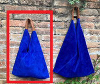 Special listing for S. Slouch leather bag in cobalt blue suede. SMALLER STYLE. Genuine leather shoulder bag. Origami shopper bag