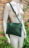 Small leather bag in metallic green .Cross body bag, GENUINE leather shoulder bag or wristlet. Dark green purse with adjustable strap.