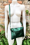 Small leather bag in metallic green .Cross body bag, GENUINE leather shoulder bag or wristlet. Dark green purse with adjustable strap.