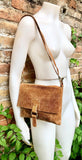 Camel brown crossbody bag. Genuine leather small leather bag. Messenger bag with zipper and flap. Small rusty tan brown leather purse.