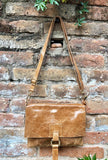 Camel brown crossbody bag. Genuine leather small leather bag. Messenger bag with zipper and flap. Small rusty tan brown leather purse.