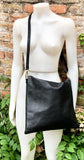Shoulder / crossbody bag in black leather. Black color genuine leather book / tablet bag. Black leather shopper. Black leather purse
