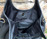 Shoulder / crossbody bag in black leather. Black color genuine leather book / tablet bag. Black leather shopper. Black leather purse