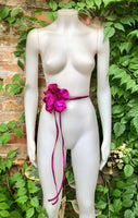 Flower leather belt in METALLIC hot PINK. Waist, overall or dress belt. Genuine leather. Fuchsia pink rose belt. Large hot pink flower.